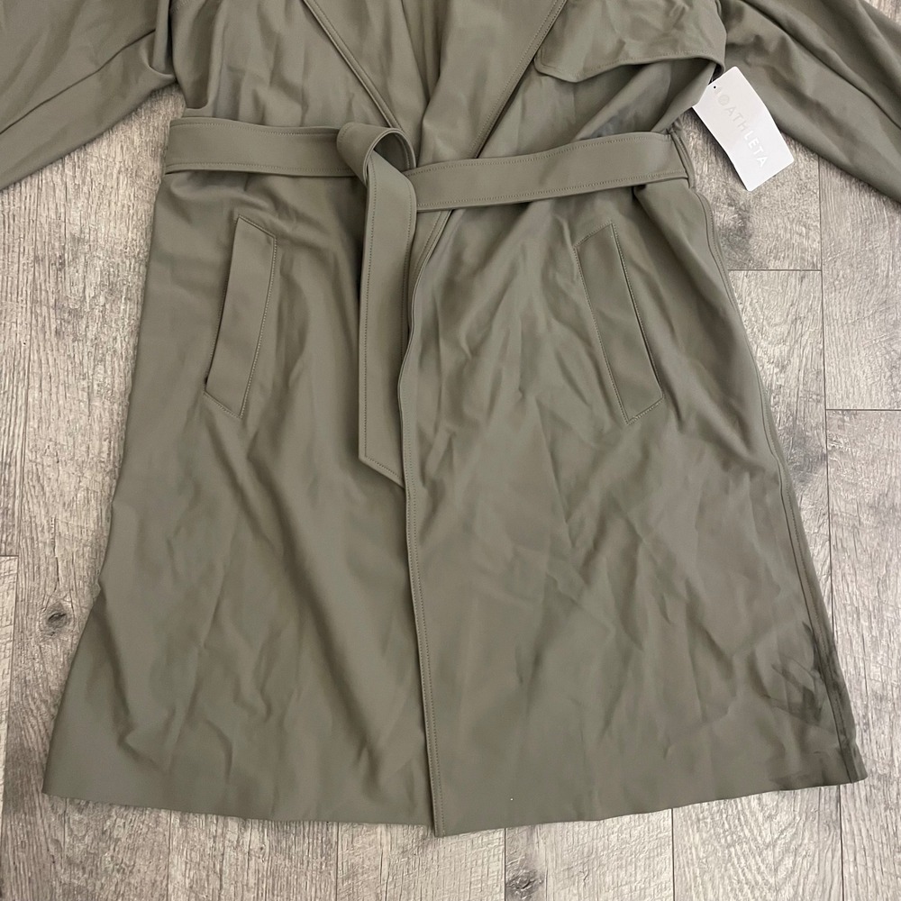 Athleta Stellar Trench Coat Olive Green Water Repellent Mesh Venting Womens L - Picture 3 of 13